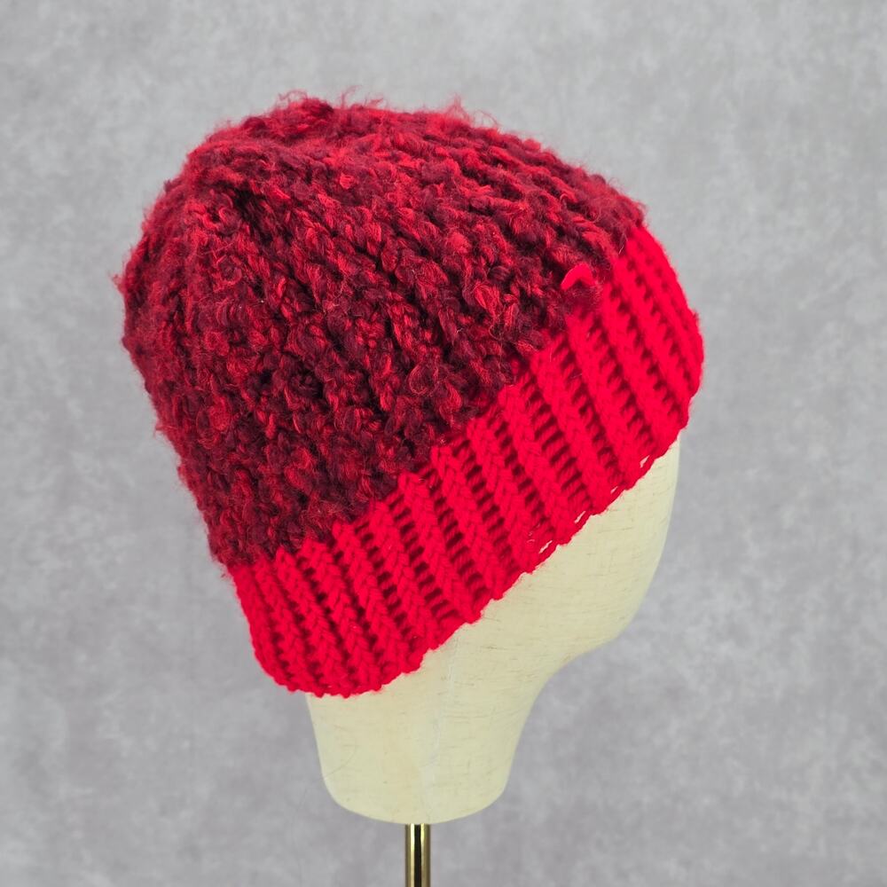 Red Crochet‎ Knit Bucket Cap Hat Fun Vintage Y2K Funky Beanie